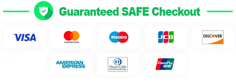 Guaranteed SAFE check out with major Credi and Debit cards.